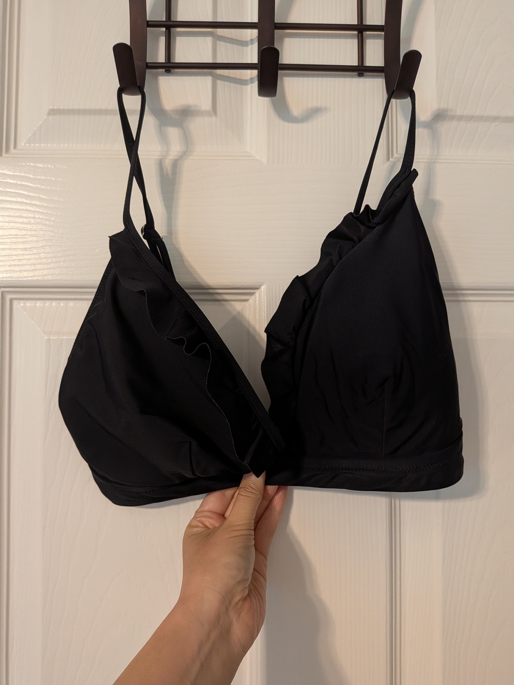 J. Crew Black Ruffle-Trim Bikini Top